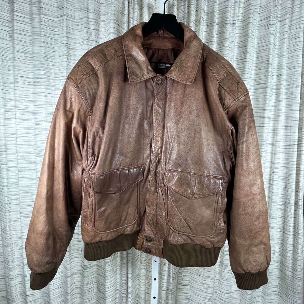 Adventure Bound Wilsons Leather‎ Bomber Jacket Mens Large Brown Thinsulate Lined